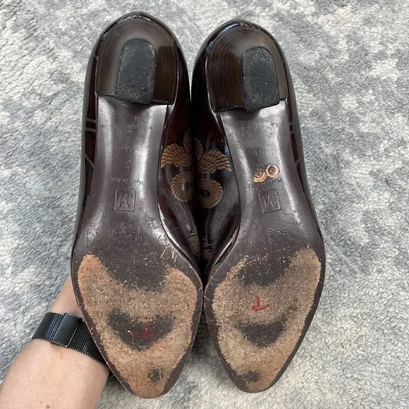 Vintage Bruno Magli Dragon Asian Brown Pumps Office Career Sz 6.5 - Picture 11 of 15